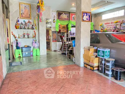 Spacious garage with decorative elements and ample storage space
