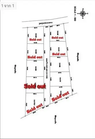 Real estate plot map showing sold out properties in a residential area.