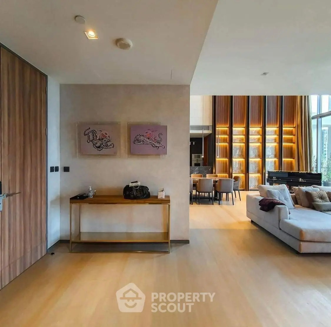 Luxurious living room with elegant decor and spacious seating area
