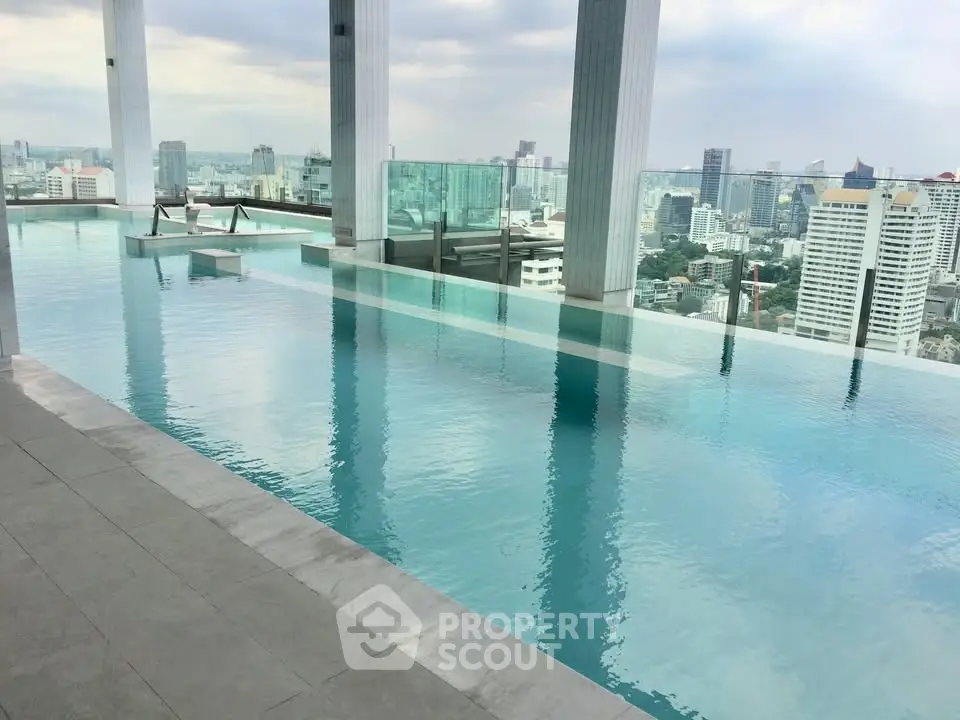 Luxurious rooftop infinity pool with stunning city skyline views, perfect for relaxation and leisure in a high-rise building.