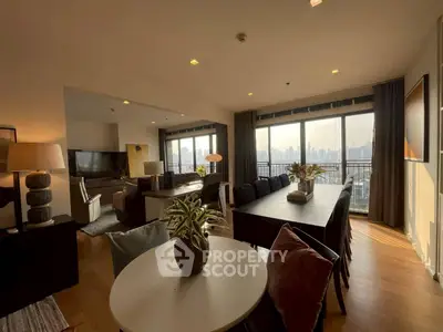 Spacious living room with city view and elegant decor