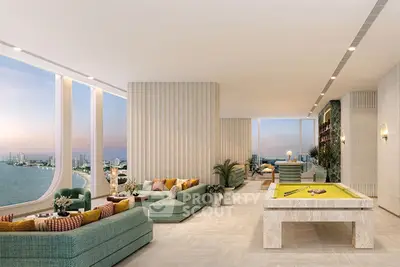 Luxurious living room with panoramic ocean views and elegant decor
