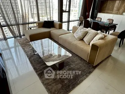 Luxurious living room with modern furniture and stunning city view