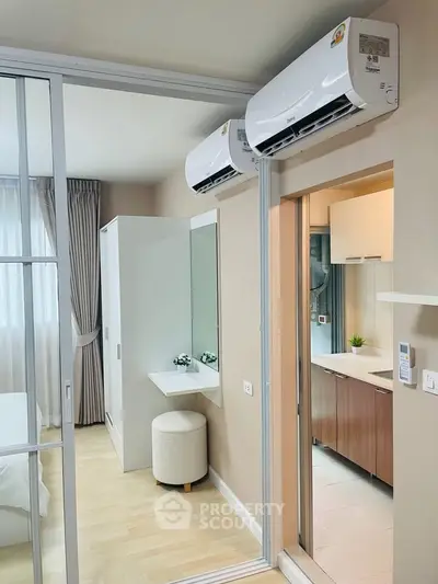 Modern apartment interior with air conditioning and stylish decor