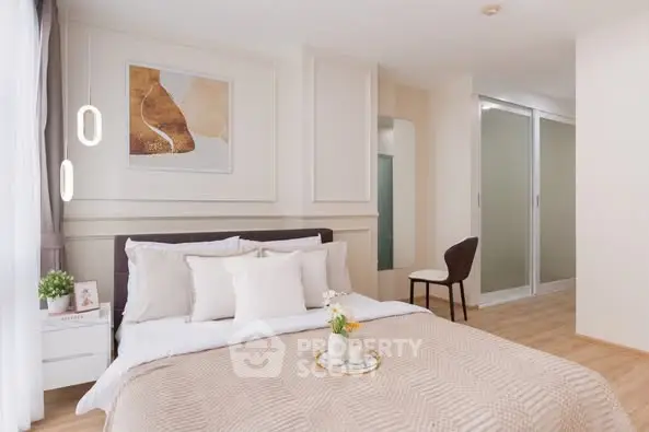 Elegant bedroom with modern decor and cozy ambiance