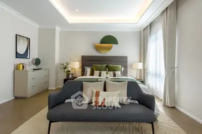 Luxurious bedroom with modern decor and elegant lighting