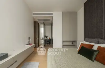 Modern bedroom with minimalist design and neutral tones