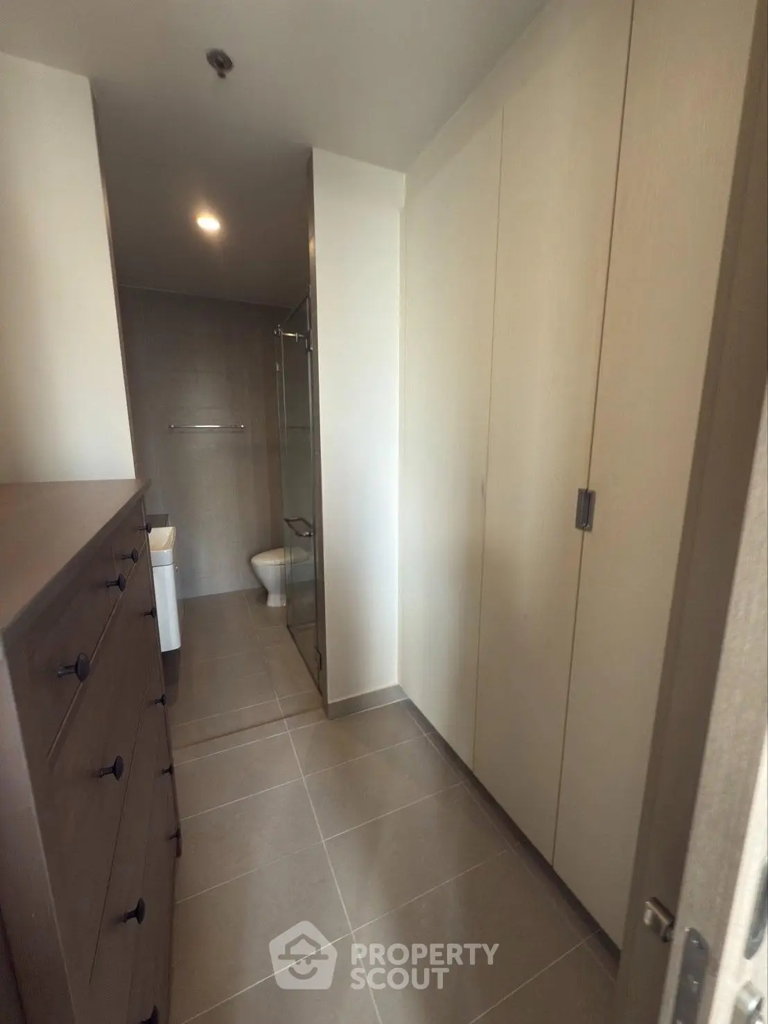Modern bathroom with sleek design and ample storage space