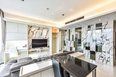 Luxurious modern living room with marble accents and sleek furniture