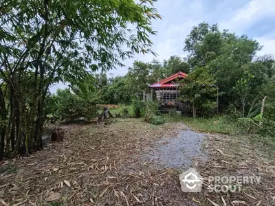 Charming rural property with lush greenery and cozy red-roofed house, perfect for nature lovers.