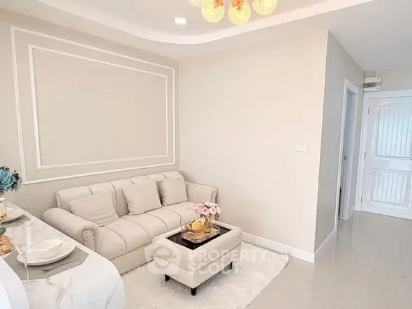 Elegant living room with plush sofa and modern decor