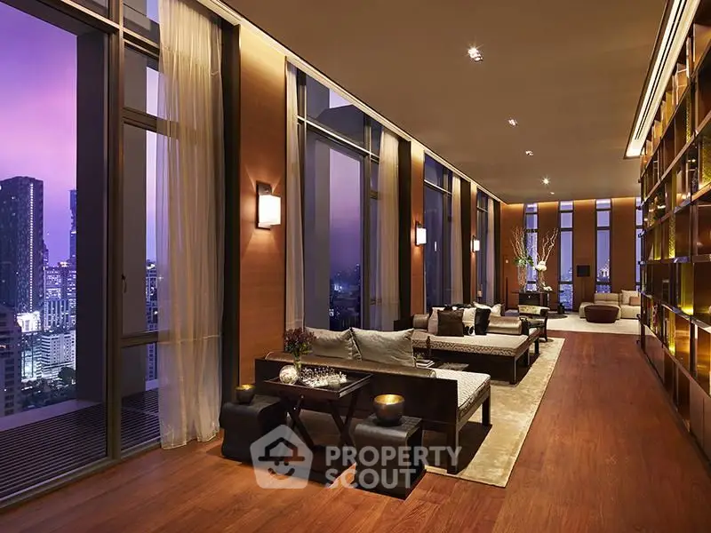 Luxurious high-rise living room with stunning city view and elegant decor