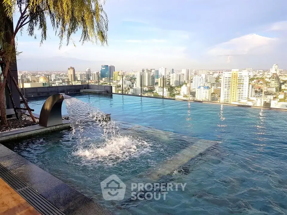 Stunning rooftop pool with panoramic city skyline view