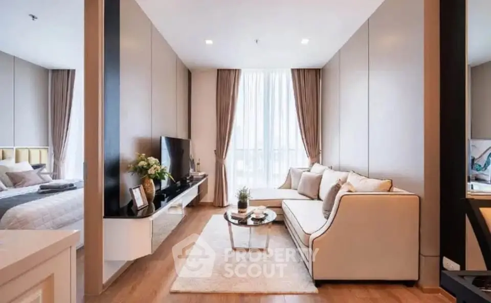 Luxurious modern living room with elegant decor and natural light