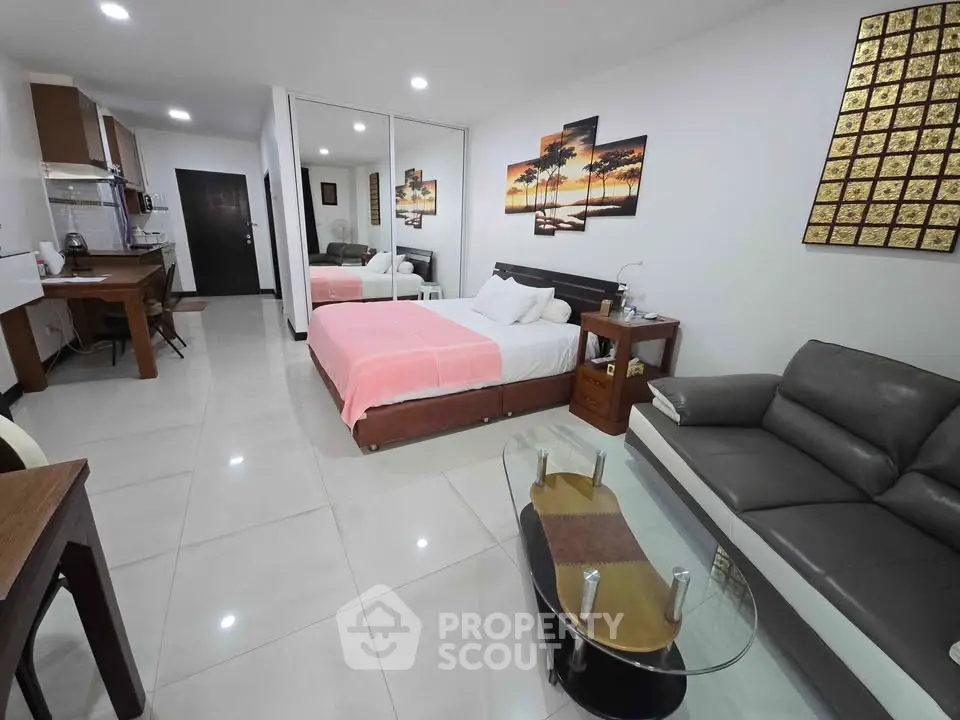 Spacious studio apartment with modern decor and open layout