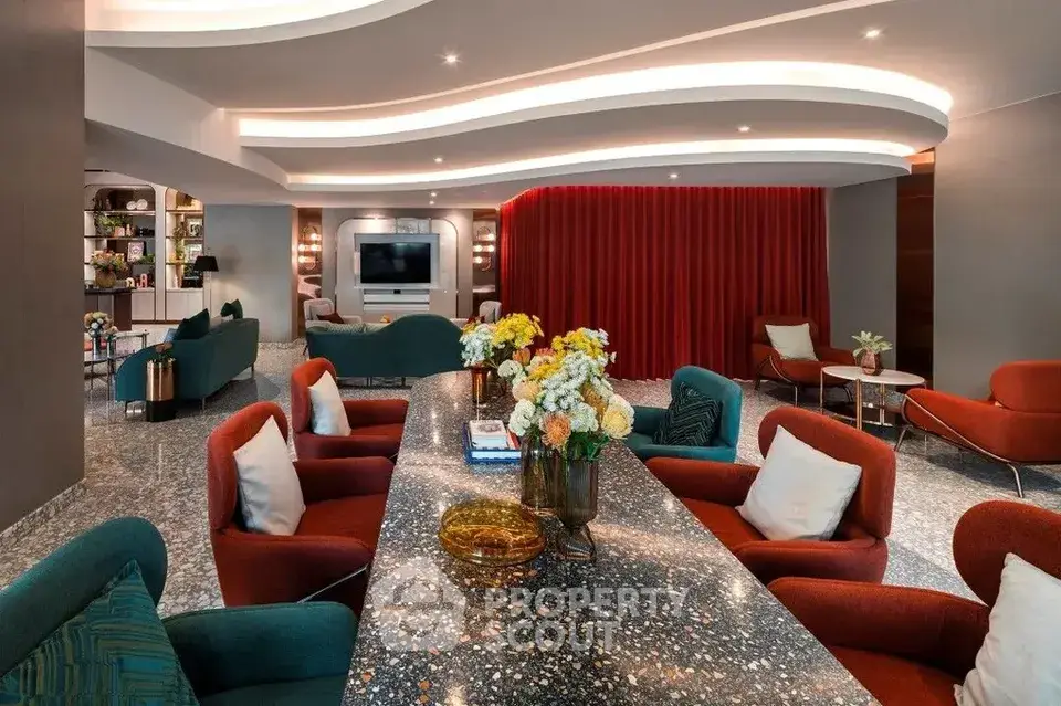 Luxurious modern living room with stylish furniture and elegant lighting