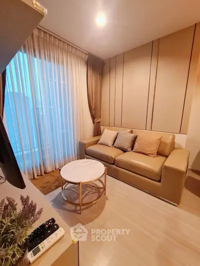 Cozy modern living room with elegant sofa and stylish decor