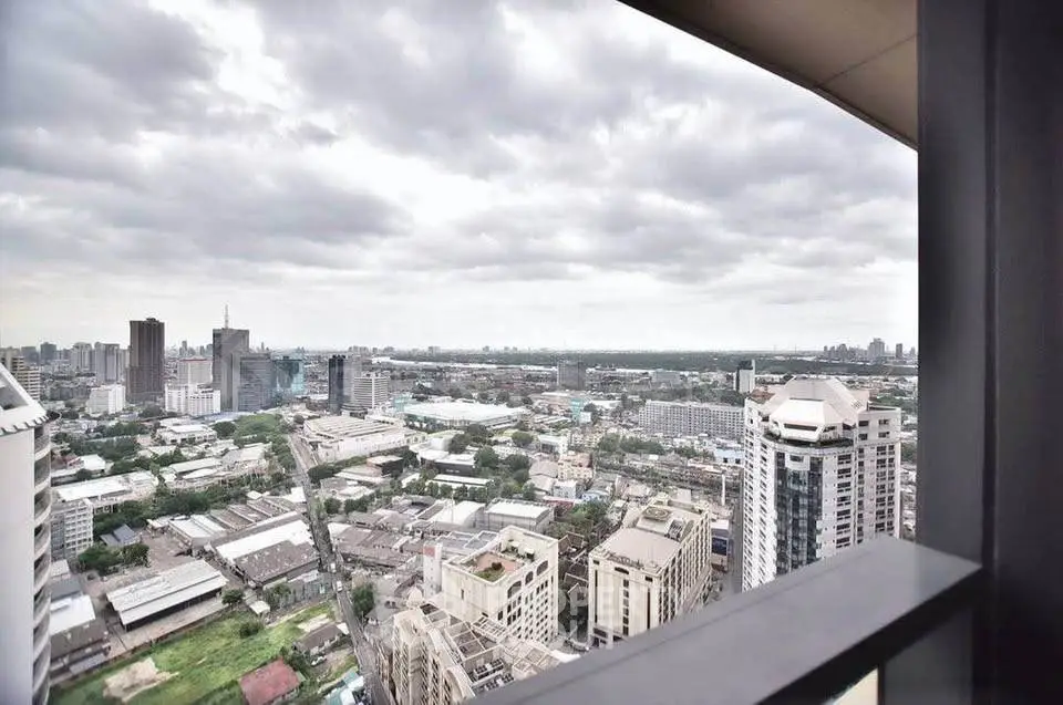 Stunning cityscape view from a high-rise balcony, showcasing urban skyline and expansive horizon.