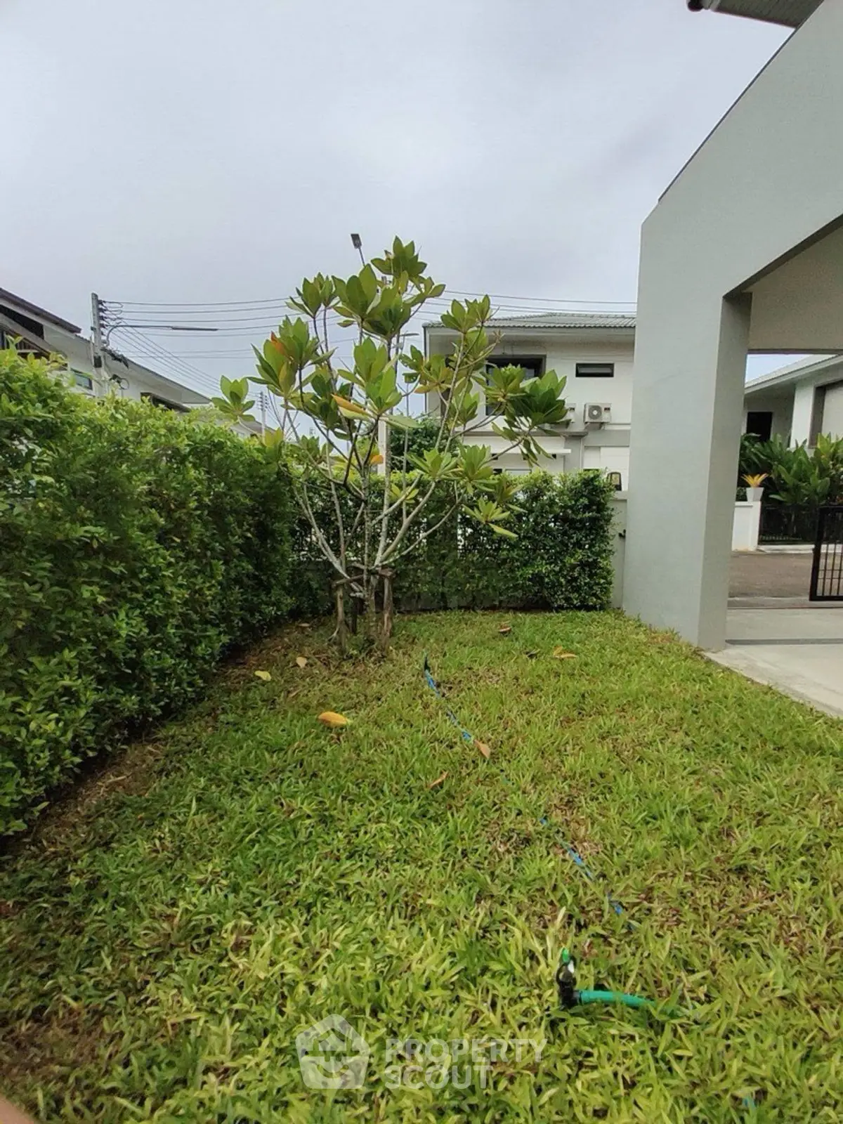 Charming garden view with lush greenery and modern exterior, perfect for serene outdoor living.