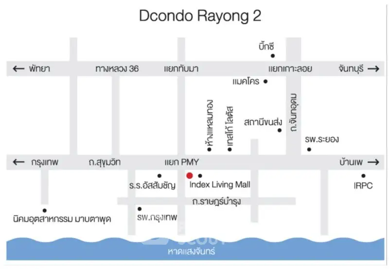 Map showing location of Dcondo Rayong 2 near Index Living Mall and PMY intersection.