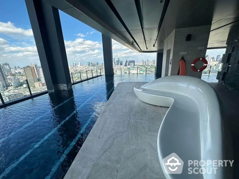 Luxurious rooftop infinity pool with stunning city skyline view