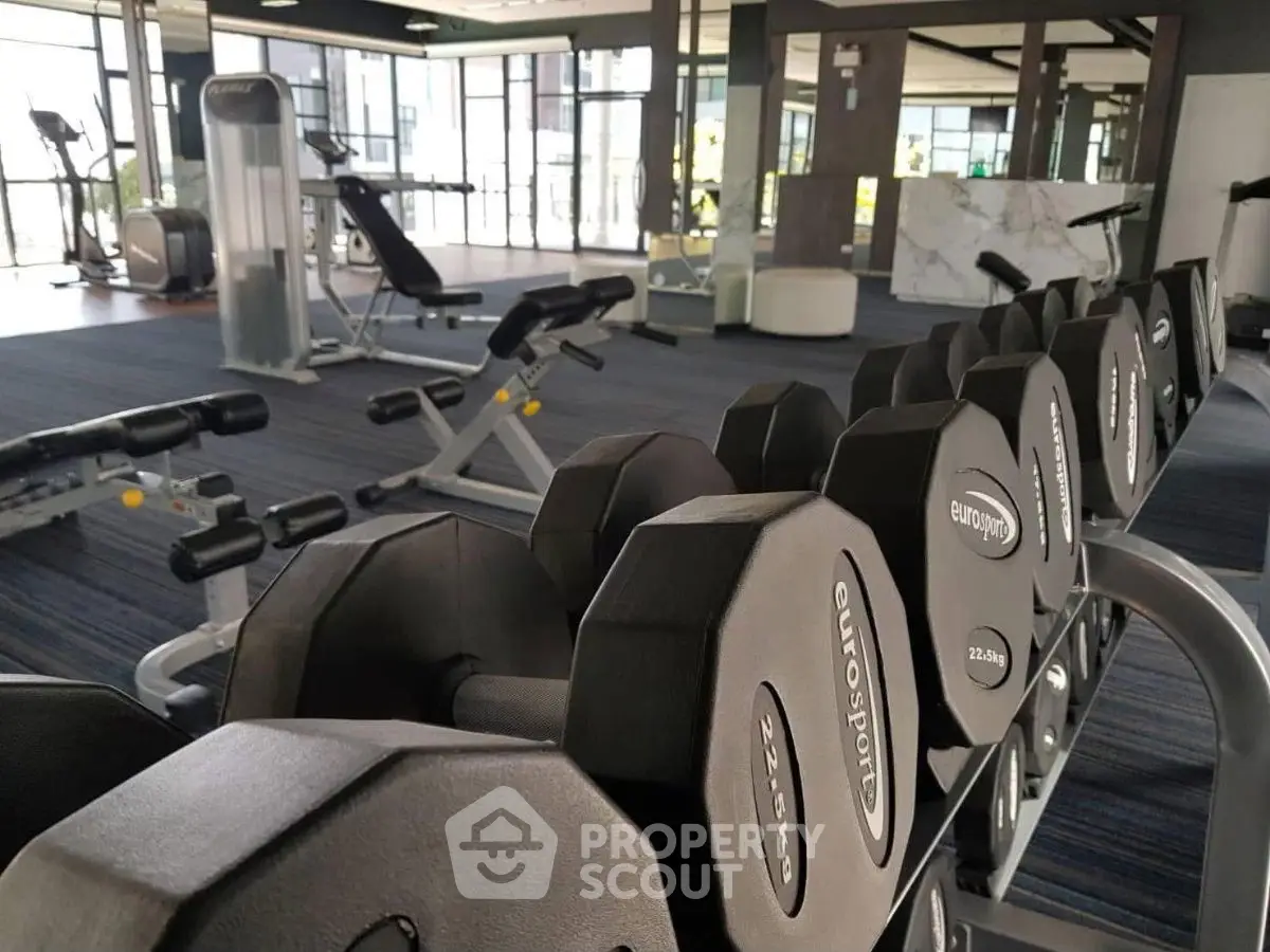 Modern gym with state-of-the-art equipment and spacious workout area.