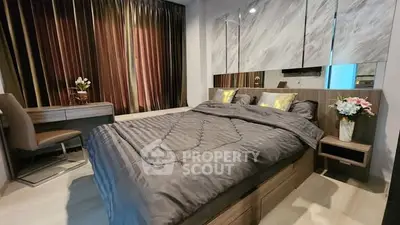 Luxurious bedroom with elegant decor and plush bedding in modern apartment