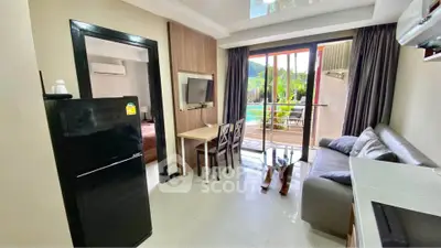 Modern living room with balcony view in stylish apartment