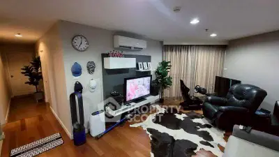 Stylish living room with modern decor and entertainment setup