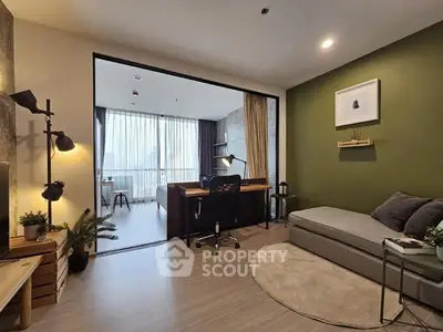 Modern living room with study area and stylish decor