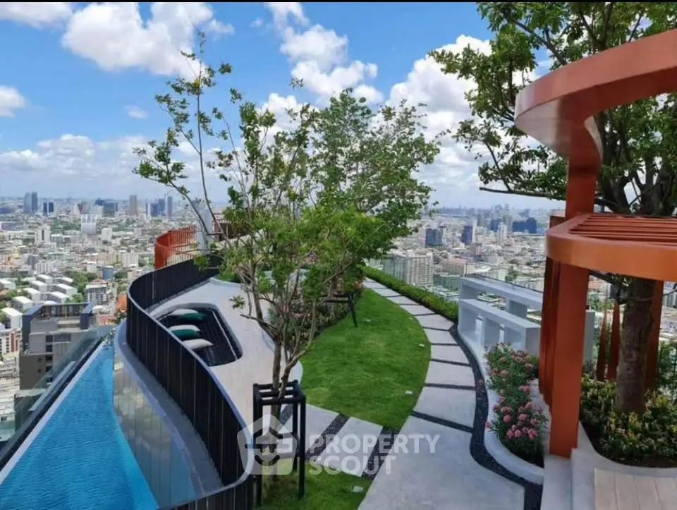 Stunning rooftop garden with pool and panoramic city views, perfect for luxury living.