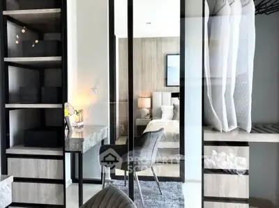 Modern bedroom with stylish decor and built-in storage solutions