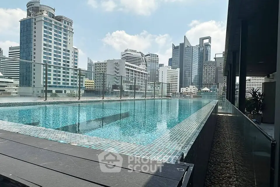 Stunning rooftop pool with panoramic city skyline views, perfect for luxury urban living.