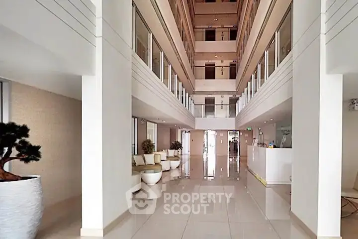 Luxurious modern building lobby with sleek design and elegant decor