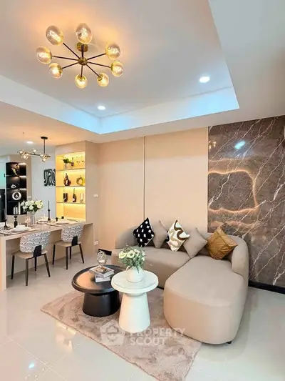 Luxurious modern living room with elegant decor and stylish lighting