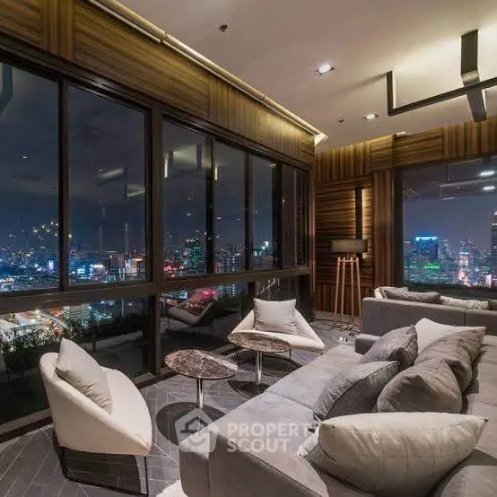 Luxurious living room with panoramic city view and modern decor