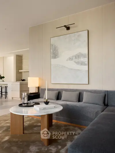 Elegant living room with modern decor and cozy seating area.