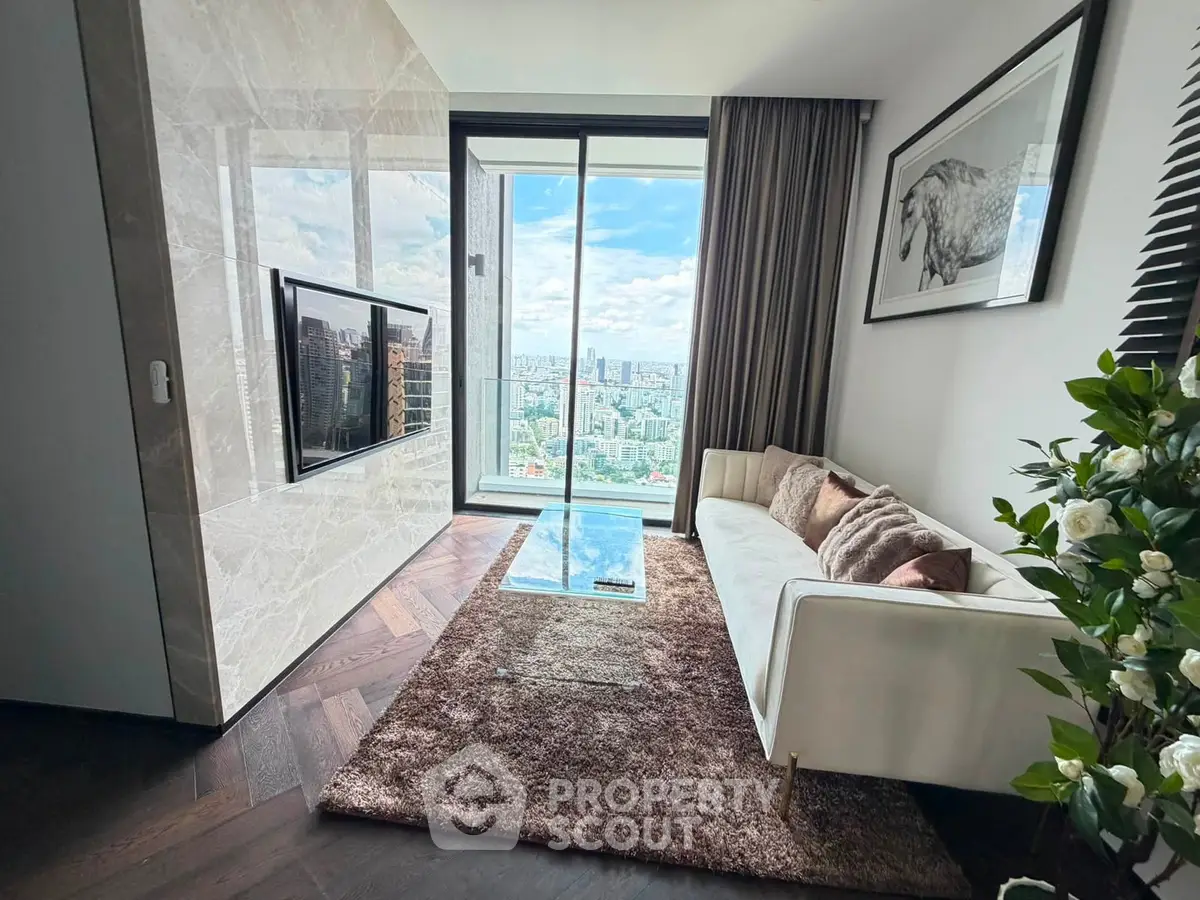 Luxurious living room with stunning city view and elegant decor