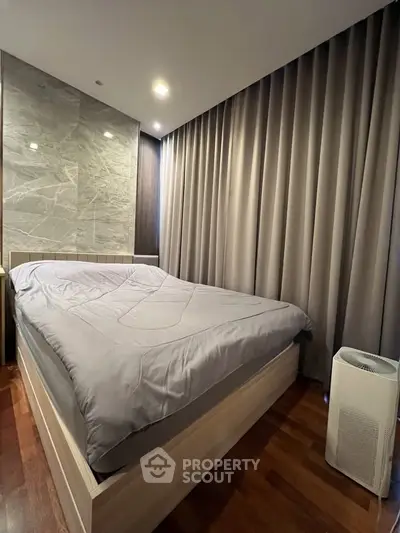 Modern bedroom with elegant curtains and sleek design