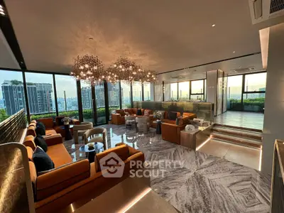 Luxurious living room with panoramic city views and elegant lighting