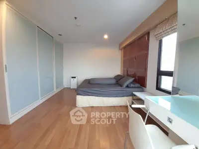 Spacious bedroom with modern design and ample natural light