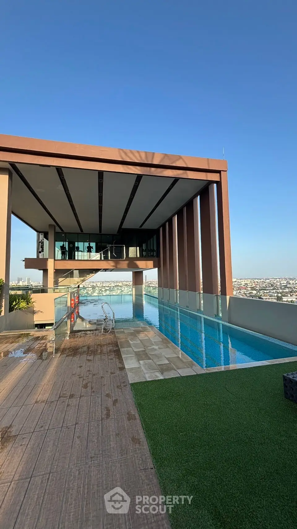 Luxurious rooftop pool with stunning city views and modern architectural design.