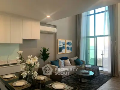 Luxurious modern living room with ocean view and elegant decor