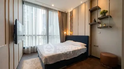 Luxurious modern bedroom with floor-to-ceiling windows and elegant decor