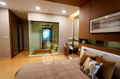 Modern bedroom with ensuite bathroom and stylish decor