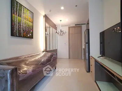 Modern living room with elegant decor and stylish furniture in a contemporary apartment.