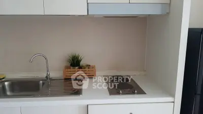 Compact kitchen with electric stove and sink, ideal for modern apartments.