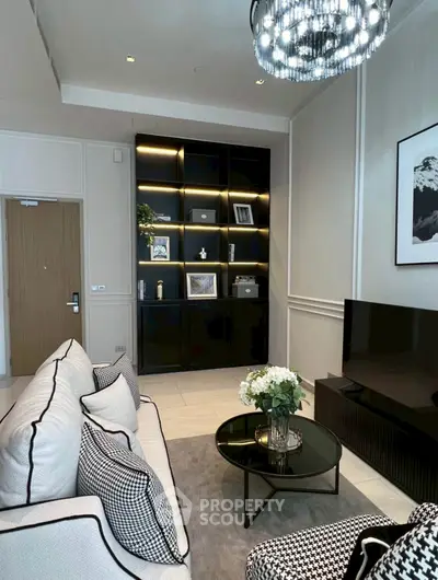 Elegant living room with modern decor and stylish lighting