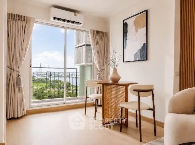 Bright living room with scenic view and modern decor