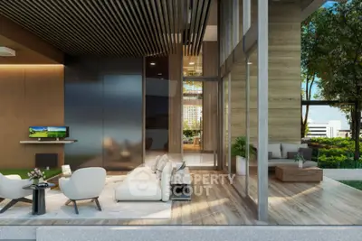 Luxurious modern living room with floor-to-ceiling windows and stylish decor